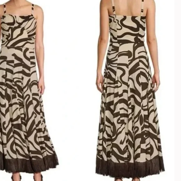 ANTONIO MELANI Style Somers Swirl Print Linen Blend Straw Trim Two Piece sz 0 - Picture 3 of 7